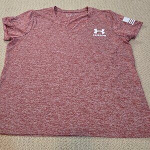 Under Armour Women's Red XXL Loose Top Freedom Short Sleeve